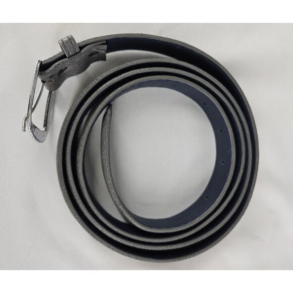 MEN'S VINTAGE GRAY FAUX LEATHER SLIM BELT WITH CHROME BUCKLE 46" - Picture 2 of 10